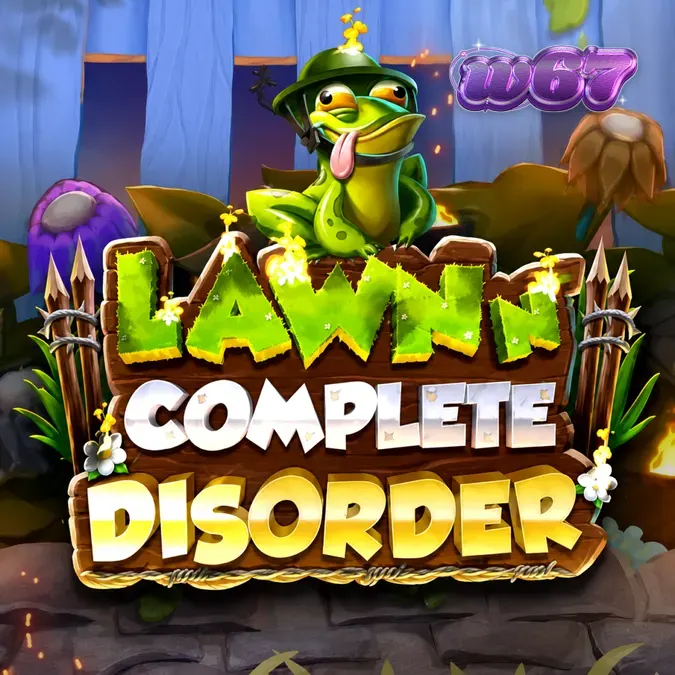 Tampilan visual permainan slot Lawn N’ Complete Disorder dengan karakter kurcaci dan sayuran mutan.